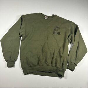 Soffe Vintage 90s USMC Marines Crewneck Sweatshirt Made USA Green Large Distress